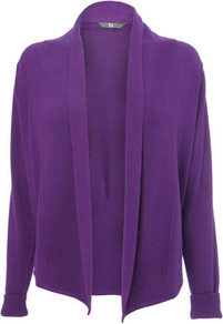 Purple Dip Front Edge To Egde Cardigan - pattern: plain; neckline: shawl; style: open front; predominant colour: purple; occasions: casual; length: standard; fit: standard fit; sleeve length: long sleeve; sleeve style: standard; texture group: knits/crochet; pattern type: knitted - fine stitch; fibres: viscose/rayon - mix