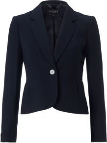 Roxanne Jacket, Navy - pattern: plain; style: single breasted blazer; collar: standard lapel/rever collar; predominant colour: navy; occasions: casual, evening, work; length: standard; fit: tailored/fitted; fibres: wool - 100%; sleeve length: long sleeve; sleeve style: standard; collar break: medium; pattern type: fabric; texture group: woven light midweight