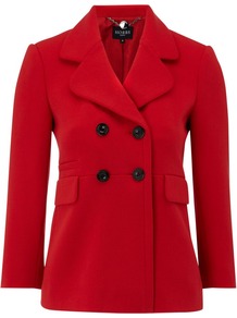 Julia Jacket, Poppy - pattern: plain; length: standard; style: double breasted; collar: standard lapel/rever collar; predominant colour: true red; occasions: casual, evening, work; fit: tailored/fitted; fibres: polyester/polyamide - stretch; sleeve length: 3/4 length; sleeve style: standard; collar break: medium; pattern type: fabric; texture group: woven light midweight