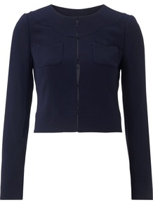 Melissa Jacket, Navy - pattern: plain; length: cropped; collar: high neck; style: boxy; predominant colour: navy; occasions: casual, work; fit: straight cut (boxy); fibres: polyester/polyamide - mix; sleeve length: long sleeve; sleeve style: standard; collar break: high/illusion of break when open; pattern type: fabric; texture group: other - light to midweight