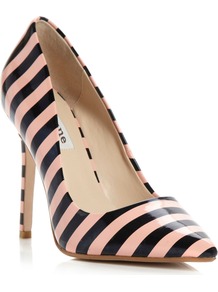Benefit Stripey Patent Court Shoes, Apricot - secondary colour: blush; predominant colour: black; occasions: evening, work, occasion; material: faux leather; heel height: high; heel: stiletto; toe: pointed toe; style: courts; trends: striking stripes; finish: plain; pattern: horizontal stripes