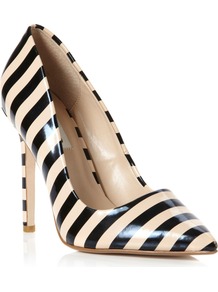Benefit Stripey Patent Court Shoes, Blonde - secondary colour: nude; predominant colour: black; occasions: evening, work, occasion; material: faux leather; heel height: mid; heel: stiletto; toe: pointed toe; style: courts; trends: striking stripes; finish: patent; pattern: horizontal stripes