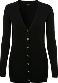 Bliss Cardigan, Navy - neckline: plunge; pattern: plain; length: below the bottom; predominant colour: black; occasions: casual, work; style: standard; fibres: wool - 100%; fit: slim fit; sleeve length: long sleeve; sleeve style: standard; texture group: knits/crochet; pattern type: knitted - fine stitch