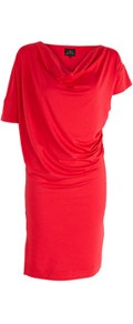 New Drape Tunic Jersey Dress - style: shift; neckline: cowl/draped neck; pattern: plain; sleeve style: asymmetric sleeve; predominant colour: true red; occasions: casual, evening, occasion; length: just above the knee; fit: body skimming; sleeve length: short sleeve; pattern type: fabric; texture group: jersey - stretchy/drapey; fibres: viscose/rayon - mix