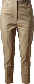 Tapered Cotton Trousers - pattern: plain; style: capri; waist: high rise; predominant colour: camel; occasions: casual, work; length: calf length; fibres: cotton - stretch; texture group: cotton feel fabrics; fit: tapered; pattern type: fabric