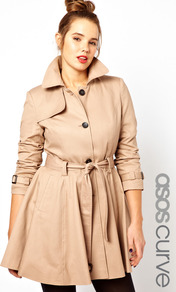 Fit & Flare Mac. - pattern: plain; style: princess; fit: slim fit; length: mid thigh; predominant colour: camel; occasions: casual, work; fibres: cotton - stretch; collar: shirt collar/peter pan/zip with opening; waist detail: belted waist/tie at waist/drawstring; sleeve length: long sleeve; sleeve style: standard; collar break: high; pattern type: fabric; texture group: other - light to midweight