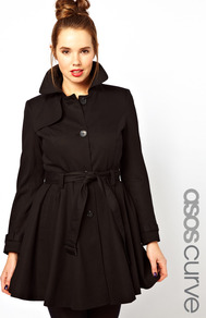 Fit & Flare Mac. - pattern: plain; style: princess; fit: slim fit; length: mid thigh; predominant colour: black; occasions: casual, evening, work; fibres: cotton - stretch; collar: shirt collar/peter pan/zip with opening; waist detail: belted waist/tie at waist/drawstring; sleeve length: long sleeve; sleeve style: standard; collar break: high; pattern type: fabric; texture group: other - light to midweight