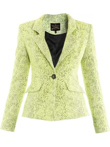 Snake Textured Jacket - style: single breasted blazer; collar: standard lapel/rever collar; predominant colour: lime; occasions: evening, work, occasion; length: standard; fit: tailored/fitted; fibres: polyester/polyamide - mix; sleeve length: long sleeve; sleeve style: standard; collar break: medium; pattern type: fabric; pattern size: standard; pattern: animal print; texture group: woven light midweight