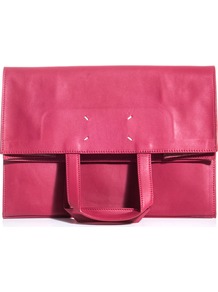 Leather Paper Bag - predominant colour: hot pink; occasions: casual, evening, work; style: clutch; length: hand carry; size: standard; material: leather; pattern: plain; finish: plain