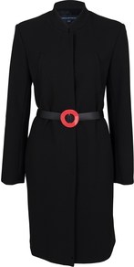 Lady Belted Coat - pattern: plain; style: single breasted; length: on the knee; collar: high neck; predominant colour: black; occasions: casual, evening, work; fit: tailored/fitted; fibres: polyester/polyamide - stretch; waist detail: belted waist/tie at waist/drawstring; sleeve length: long sleeve; sleeve style: standard; collar break: high; pattern type: fabric; texture group: woven light midweight