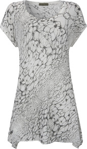 Emma Print Tunic - neckline: round neck; length: below the bottom; style: tunic; predominant colour: light grey; occasions: casual, work; fibres: linen - 100%; fit: loose; sleeve length: short sleeve; sleeve style: standard; texture group: linen; pattern type: fabric; pattern size: big & busy; pattern: patterned/print