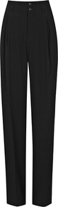 Sara Front Fold Trousers - length: standard; pattern: plain; pocket detail: small back pockets, pockets at the sides; waist detail: wide waistband/cummerbund; waist: high rise; predominant colour: black; occasions: casual, evening, work; fibres: polyester/polyamide - 100%; hip detail: front pleats at hip level; texture group: crepes; fit: wide leg; pattern type: fabric; style: standard