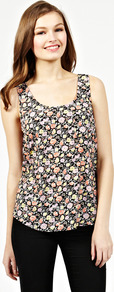 Garden Ditsy Vest - sleeve style: sleeveless; length: below the bottom; style: vest top; occasions: casual, holiday; neckline: scoop; fibres: polyester/polyamide - 100%; fit: body skimming; back detail: keyhole/peephole detail at back; predominant colour: multicoloured; sleeve length: sleeveless; pattern type: fabric; pattern size: standard; pattern: florals; texture group: other - light to midweight