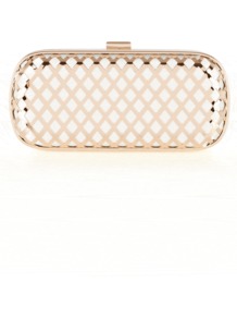 Koco Bag - secondary colour: ivory; predominant colour: gold; occasions: evening, occasion; type of pattern: light; style: clutch; length: hand carry; size: mini; material: satin; pattern: plain; finish: metallic; embellishment: chain/metal