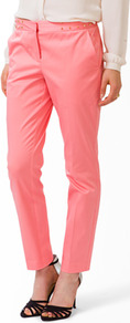 Studded Waist Straight Trousers - waist: mid/regular rise; predominant colour: pink; secondary colour: pink; occasions: casual, evening, work, holiday; length: ankle length; fibres: cotton - stretch; fit: straight leg; pattern type: fabric; pattern: patterned/print; texture group: other - light to midweight; style: standard