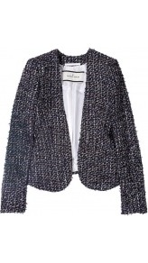 Taylir Lurex Tweed Edge To Edge Jacket - style: single breasted blazer; collar: shawl/waterfall; pattern: herringbone/tweed; back detail: contrast pattern/fabric at back; predominant colour: black; occasions: casual, work; length: standard; fit: tailored/fitted; fibres: cotton - mix; sleeve length: long sleeve; sleeve style: standard; collar break: low/open; pattern type: fabric; pattern size: standard; texture group: tweed - light/midweight