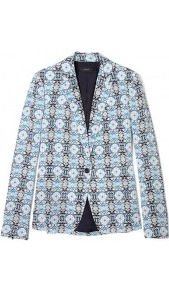 Deauville Royal Print Blazer - style: single breasted blazer; collar: standard lapel/rever collar; predominant colour: denim; occasions: casual, evening; length: standard; fit: tailored/fitted; fibres: silk - 100%; sleeve length: long sleeve; sleeve style: standard; collar break: medium; pattern type: fabric; pattern size: standard; pattern: patterned/print; texture group: woven light midweight