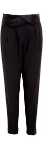 Black Tuxedo Twill Ankle Trouser - pattern: plain; style: peg leg; waist detail: wide waistband/cummerbund; waist: high rise; predominant colour: black; occasions: evening, work, occasion; length: ankle length; fibres: wool - stretch; jeans & bottoms detail: turn ups; trends: tuxedo; fit: tapered; pattern type: fabric; texture group: woven light midweight