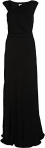 Knot Detail Gown - style: ballgown; neckline: v-neck; sleeve style: capped; pattern: plain; waist detail: fitted waist, narrow waistband; bust detail: ruching/gathering/draping/layers/pintuck pleats at bust; predominant colour: black; occasions: evening, occasion; length: floor length; fit: fitted at waist & bust; fibres: polyester/polyamide - 100%; hip detail: soft pleats at hip/draping at hip/flared at hip; shoulder detail: asymmetric shoulder detail/one shoulder; sleeve length: sleeveless; texture group: sheer fabrics/chiffon/organza etc.; pattern type: fabric; pattern size: standard