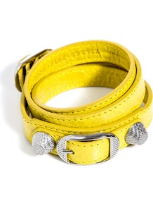Studded Leather Bracelet - predominant colour: yellow; secondary colour: silver; occasions: casual, evening, holiday; style: buckle; size: standard; material: leather; trends: fluorescent; finish: plain; embellishment: studs
