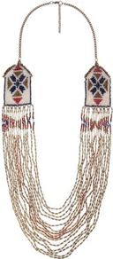 Cream Gold Multicoloured Tapestry Print Bead Necklace - secondary colour: ivory; predominant colour: gold; occasions: casual, evening, occasion, holiday; style: multistrand; length: long; size: large/oversized; material: plastic/rubber; finish: plain; embellishment: beading