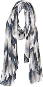 Navy And Cream Ikat Heavyweight Scarf - secondary colour: ivory; predominant colour: navy; occasions: casual, work, holiday; type of pattern: standard; style: regular; size: standard; material: fabric; embellishment: sequins; pattern: patterned/print