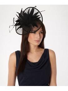 Black Pleated Twist Burst Band Fascinator - predominant colour: black; occasions: occasion; style: fascinator; size: standard; material: fabric; embellishment: feather; pattern: plain