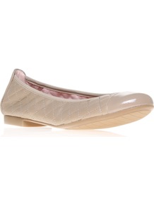 Quilted Ballet - predominant colour: taupe; occasions: casual, work; material: leather; heel height: flat; embellishment: quilted; toe: round toe; style: ballerinas / pumps; finish: patent; pattern: plain