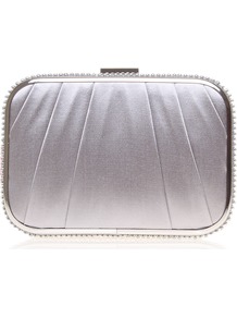 Ophelia - predominant colour: light grey; occasions: evening, occasion; type of pattern: light; style: clutch; length: hand carry; size: mini; material: satin; embellishment: crystals; pattern: plain; trends: metallics; finish: metallic