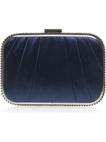 Ophelia - predominant colour: navy; occasions: evening, occasion; type of pattern: light; style: clutch; length: hand carry; size: mini; material: satin; embellishment: crystals; pattern: plain; trends: metallics; finish: plain