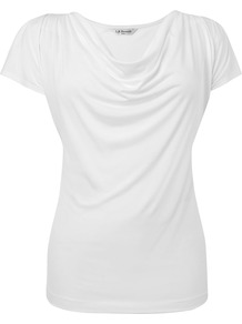 Women's Mandi Jersey Top, Champagne - neckline: cowl/draped neck; sleeve style: capped; pattern: plain; hip detail: fitted at hip; bust detail: ruching/gathering/draping/layers/pintuck pleats at bust, tiers/frills/bulky drapes/pleats; predominant colour: white; occasions: casual, work; length: standard; style: top; fibres: polyester/polyamide - 100%; fit: body skimming; shoulder detail: flat/draping pleats/ruching/gathering at shoulder; sleeve length: short sleeve; pattern type: fabric; pattern size: standard; texture group: jersey - stretchy/drapey