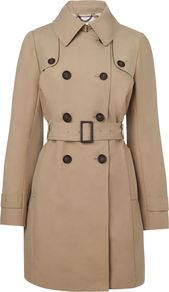 Women's Trench Coat, Brown - pattern: plain; style: trench coat; fit: slim fit; predominant colour: camel; occasions: casual, evening, work; fibres: cotton - 100%; length: below the knee; collar: shirt collar/peter pan/zip with opening; back detail: back vent/flap at back; sleeve length: long sleeve; sleeve style: standard; collar break: high/illusion of break when open; pattern type: fabric; pattern size: standard; texture group: other - light to midweight