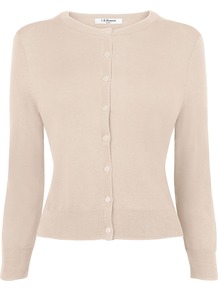 Women's Betty Cardigan, Champagne - neckline: round neck; pattern: plain; bust detail: buttons at bust (in middle at breastbone)/zip detail at bust; predominant colour: blush; occasions: casual, work; length: standard; style: standard; fibres: silk - mix; fit: slim fit; waist detail: fitted waist; sleeve length: 3/4 length; sleeve style: standard; texture group: knits/crochet; pattern type: knitted - other; pattern size: standard
