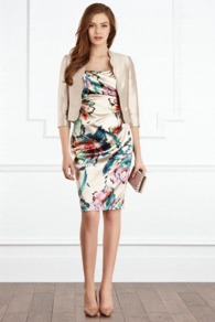 Kensington Jacket - pattern: plain; style: bolero/shrug; length: cropped; collar: standard lapel/rever collar; predominant colour: nude; occasions: evening, occasion; fit: tailored/fitted; fibres: silk - mix; sleeve length: 3/4 length; sleeve style: standard; texture group: structured shiny - satin/tafetta/silk etc.; collar break: low/open; pattern type: fabric; pattern size: standard