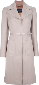 Belted Coat - pattern: plain; style: single breasted; length: on the knee; collar: standard lapel/rever collar; predominant colour: stone; occasions: evening, work, occasion; fit: tailored/fitted; fibres: cotton - mix; waist detail: belted waist/tie at waist/drawstring; sleeve length: long sleeve; sleeve style: standard; collar break: medium; pattern type: fabric; texture group: other - light to midweight
