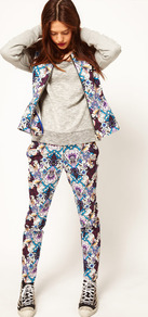 Africa Trousers In Printed Floral - length: standard; waist: mid/regular rise; predominant colour: royal blue; occasions: casual; fibres: cotton - stretch; texture group: cotton feel fabrics; trends: high impact florals; fit: slim leg; pattern type: fabric; pattern size: big & busy; pattern: florals; style: standard