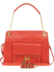 Tassel Chain Handle Bag - predominant colour: bright orange; occasions: casual, evening, work; type of pattern: light; style: shoulder; length: shoulder (tucks under arm); size: standard; material: faux leather; embellishment: tassels; pattern: plain; finish: plain