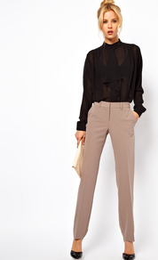 Trousers In Straight Leg - length: standard; pattern: plain; pocket detail: pockets at the sides; waist: mid/regular rise; predominant colour: taupe; occasions: evening, work; fibres: polyester/polyamide - mix; texture group: crepes; fit: straight leg; pattern type: fabric; style: standard
