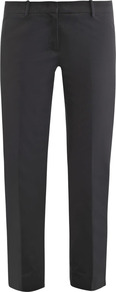 Acqua Trousers - pattern: plain; style: capri; waist: mid/regular rise; predominant colour: navy; occasions: casual, evening, work; length: ankle length; fibres: cotton - stretch; texture group: cotton feel fabrics; fit: slim leg; pattern type: fabric