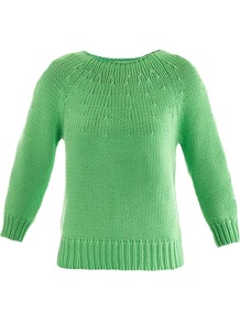 Averill Sweater - pattern: plain; style: standard; predominant colour: mint green; occasions: casual, holiday; length: standard; fibres: cotton - mix; fit: standard fit; neckline: crew; sleeve length: 3/4 length; sleeve style: standard; texture group: knits/crochet; pattern type: knitted - other