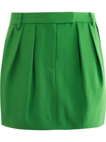 Angelica Skirt - length: mid thigh; pattern: plain; waist: mid/regular rise; predominant colour: emerald green; occasions: casual, evening, holiday; style: mini skirt; fibres: cotton - 100%; hip detail: structured pleats at hip; fit: straight cut; pattern type: fabric; texture group: other - light to midweight