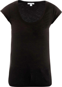 Scoop Neck T Shirt - sleeve style: capped; pattern: plain; style: t-shirt; predominant colour: black; occasions: casual, holiday; length: standard; neckline: scoop; fibres: cotton - 100%; fit: body skimming; sleeve length: short sleeve; pattern type: fabric; texture group: jersey - stretchy/drapey