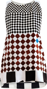 Colmo Top - neckline: round neck; sleeve style: sleeveless; pattern: checked/gingham; secondary colour: white; predominant colour: black; occasions: casual, evening, work, holiday; length: standard; style: top; fibres: viscose/rayon - stretch; fit: loose; back detail: longer hem at back than at front; sleeve length: sleeveless; texture group: silky - light; trends: modern geometrics; pattern type: fabric; pattern size: big & busy