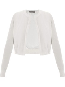 Merano Cardigan - pattern: plain; length: cropped; neckline: collarless open; back detail: contrast pattern/fabric at back; style: open front; predominant colour: white; occasions: casual, work; fibres: cotton - mix; fit: standard fit; sleeve length: long sleeve; sleeve style: standard; texture group: knits/crochet; pattern type: knitted - fine stitch