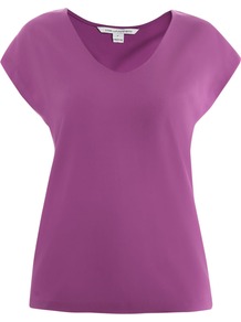 Acedia Top - sleeve style: capped; pattern: plain; style: t-shirt; predominant colour: magenta; occasions: casual, work, holiday; length: standard; neckline: scoop; fibres: polyester/polyamide - 100%; fit: body skimming; back detail: longer hem at back than at front; sleeve length: short sleeve; pattern type: fabric; texture group: jersey - stretchy/drapey