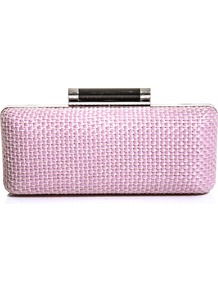 Large Tonda Raffia Clutch - predominant colour: blush; secondary colour: pistachio; occasions: evening, occasion; type of pattern: standard; style: clutch; length: hand carry; size: standard; material: fabric; pattern: plain; finish: plain
