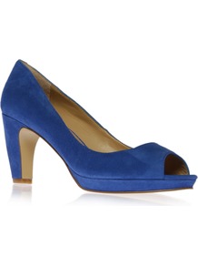 Shipshape - predominant colour: royal blue; occasions: evening, work, occasion; material: suede; heel height: mid; heel: block; toe: open toe/peeptoe; style: courts; finish: plain; pattern: plain