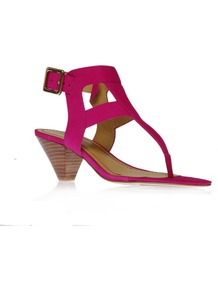 Crashcourse - predominant colour: hot pink; occasions: evening, holiday; material: fabric; heel height: mid; ankle detail: ankle strap; heel: cone; toe: toe thongs; style: strappy; finish: plain; pattern: plain