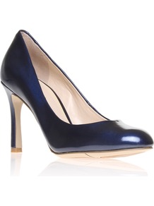 Drusilla3 - predominant colour: navy; occasions: evening, work, occasion; material: leather; heel height: mid; heel: stiletto; toe: round toe; style: courts; finish: patent; pattern: plain