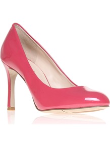Drusilla3 - predominant colour: pink; occasions: evening, work, occasion; material: leather; heel height: high; heel: stiletto; toe: round toe; style: courts; finish: patent; pattern: plain